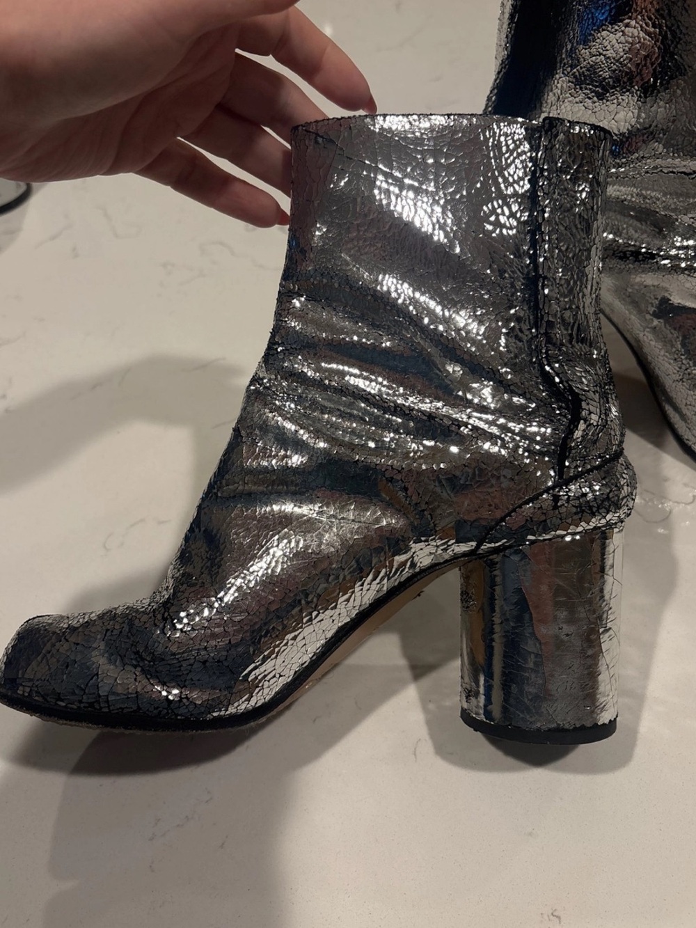 Margiela leather silver crackle tabi boots size 39 - Picture 6 of 13